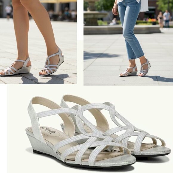 LifeStride Yaya Silver Sandals Size 7W - Picture 1 of 10